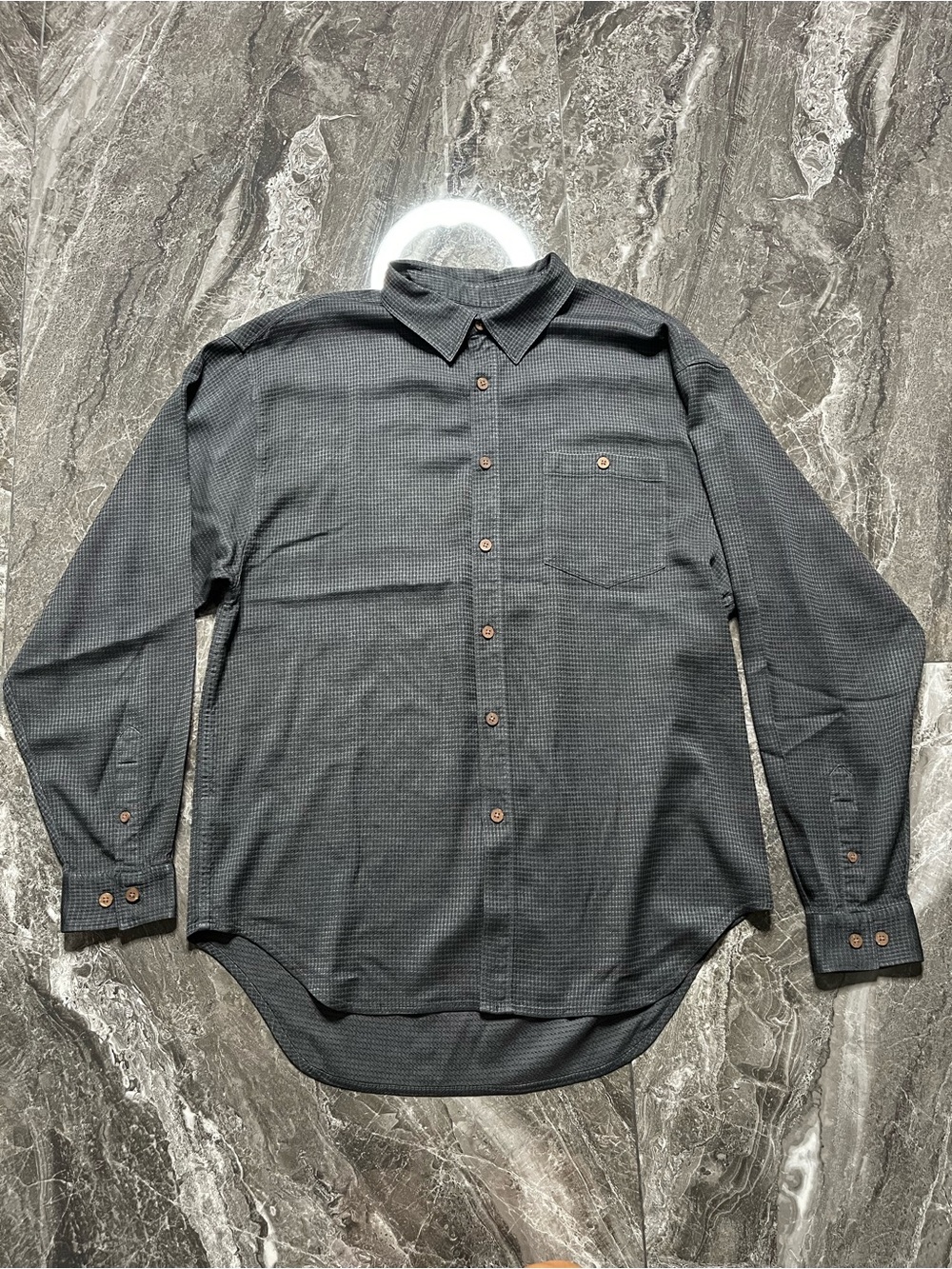 Tommy Bahama 100% Silk Charcoal Textured Long-Sleeve Button-Down Shirt